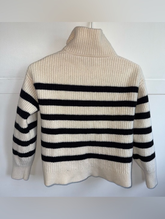 Everlane The Half-Zip Sweater in Luxe Merino Wool Sz Small Cream & Black Stripe - Picture 8 of 14